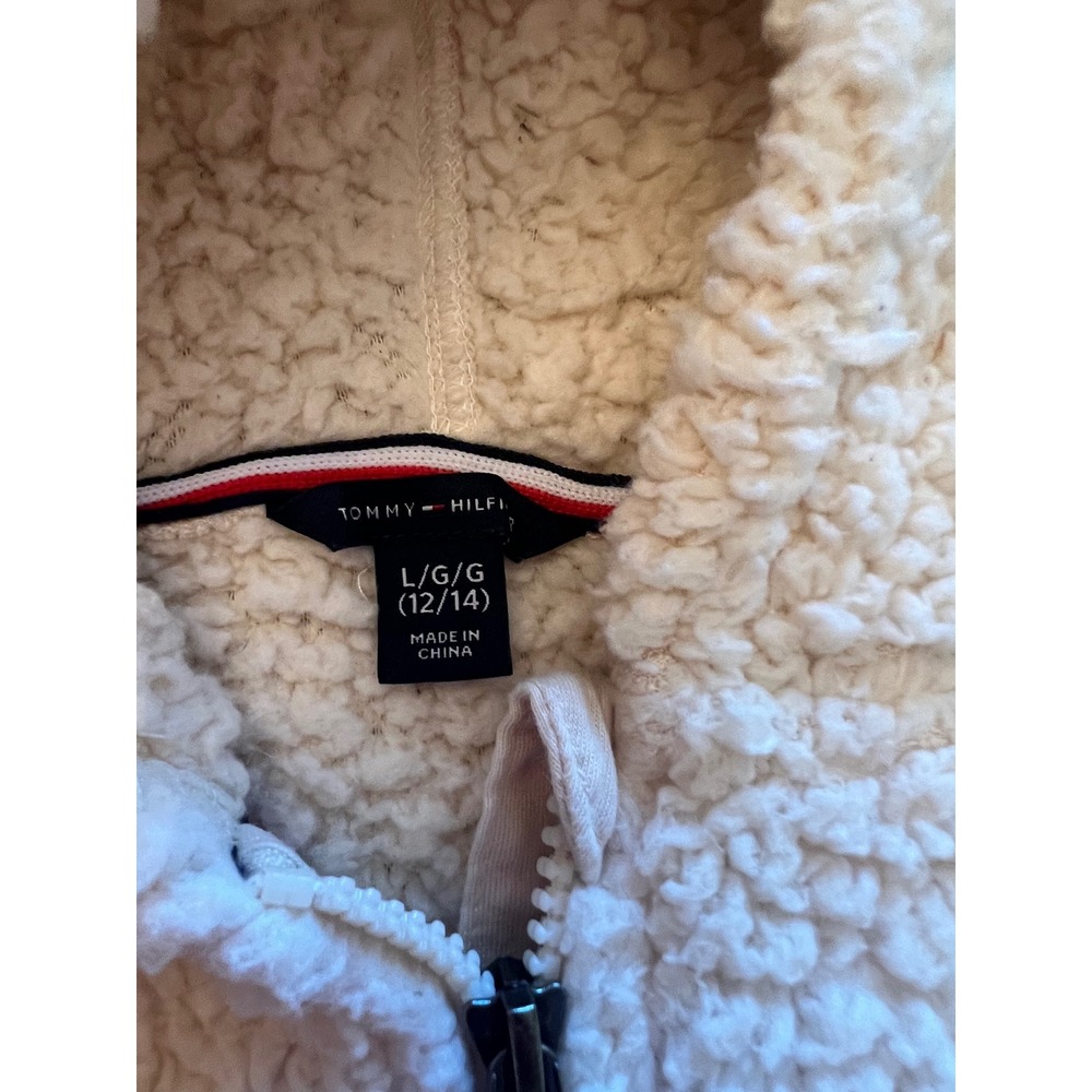 Tommy Hilfiger Girls Sherpa Fleece Hoodie Full Zip Cream Jacket L 12/14 - Picture 2 of 5